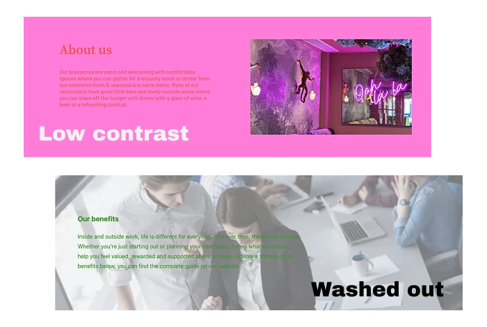 Beta hub built with full colour customisation — text and background combinations failing contrast