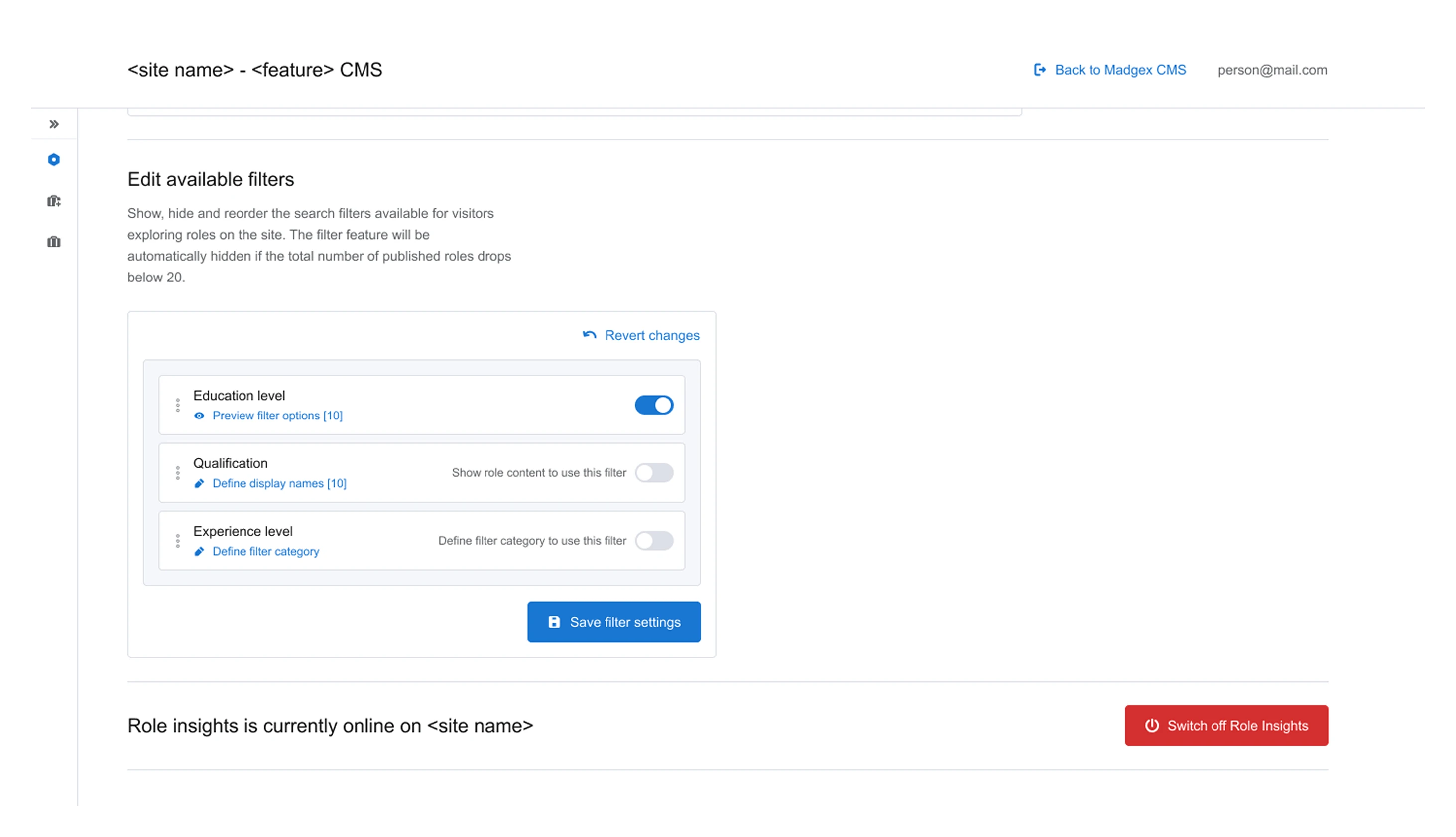 Choosing which sections appear on a role profile, and in what order