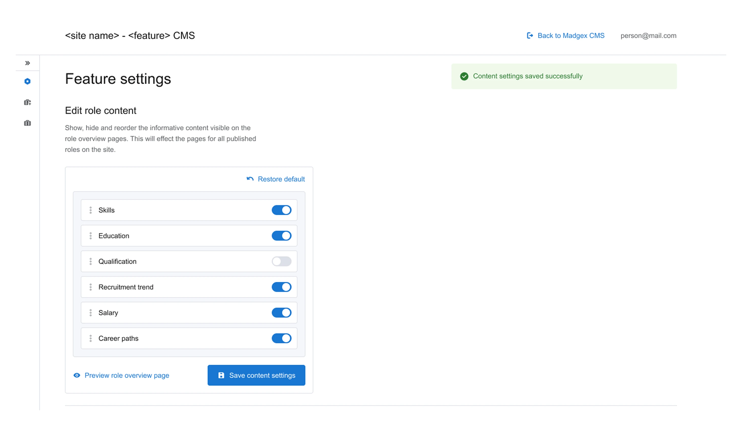 Editing which search filters are available for exploring roles